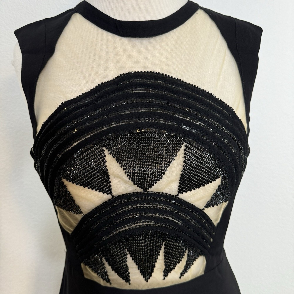 Manning Cartell Hi Lo Evening Dress US 6 Black Sleeveless Beaded Sheer Illusion - Picture 8 of 14